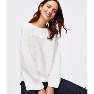 LOFT Ribbed Boatneck Sweater in Alabaster White